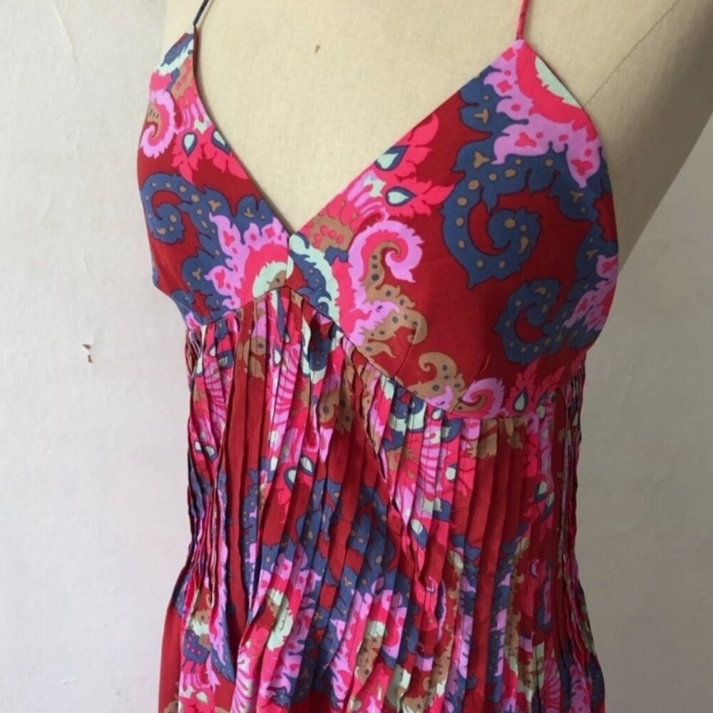 NWOT TIBI Isabella 100% Silk Paisley Pink Multi Pleated Maxi Dress S $675 - Picture 2 of 6